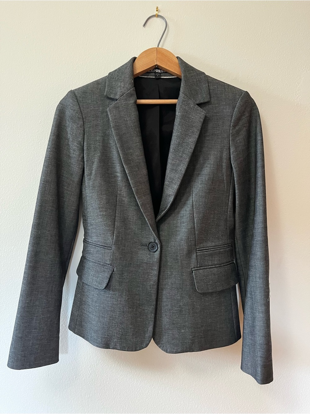 Express Women's Fitted Charcoal Gray Single-Button Blazer